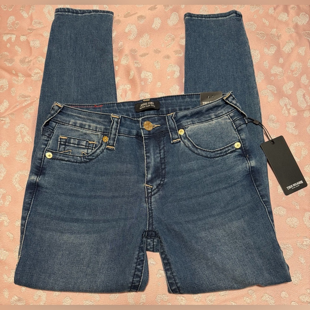 True Religion Jennie Mid Rise Medium Blue Skinny Jeans Size 27